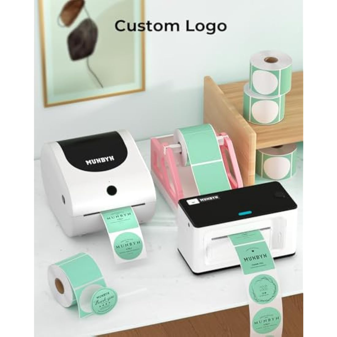 MUNBYN 50x50mm Green Circle Thermal Sticker Labels, Self-Adhesive Round Direct Thermal Labels, Multi-Purpose Roll Sticker for DIY Logo Design, QR Code, Name Tag, Inventory-750 Sheet/1 Roll