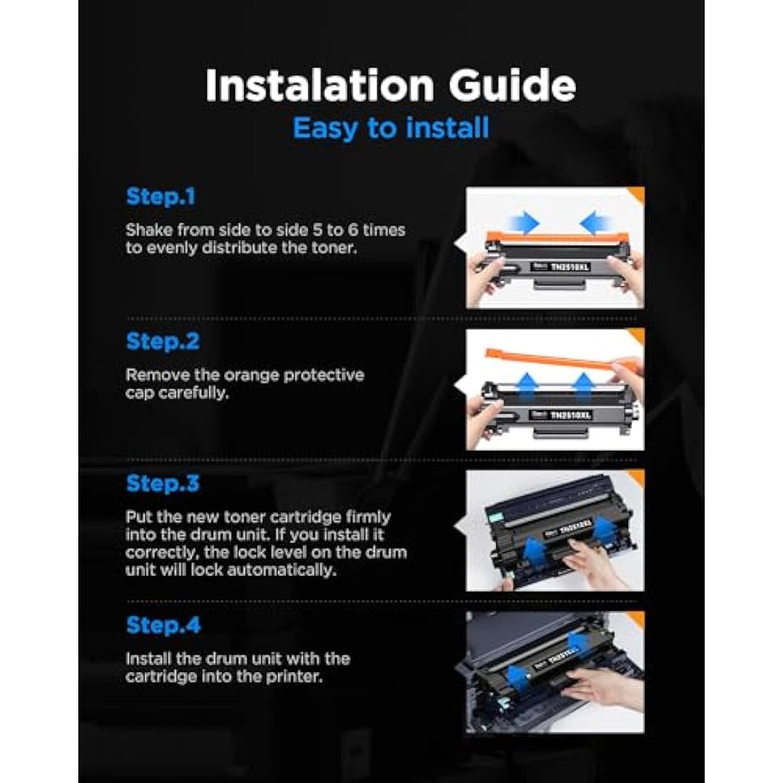 Timink TN2510 TN2510XL Toner Compatible with Brother TN-2510 TN 2510XL for Brother HL-L2400DWE DCP-L2665DW DCP-L2627DWE MFC-L2835DW MFC-L2827DWXL DCP-L2627DW DCP-L2627DWXL MFC-L2860DWE (2 Black)