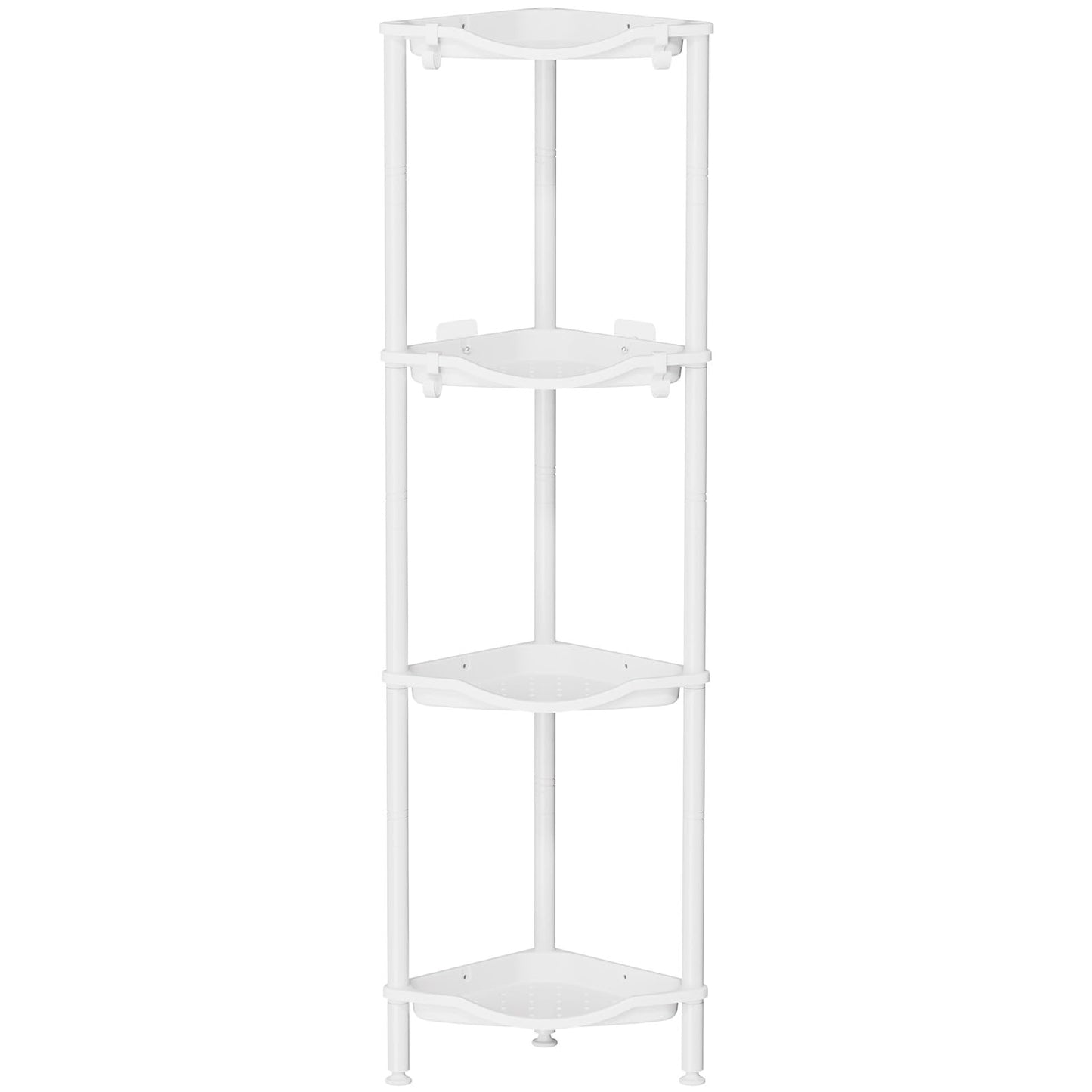 Lifewit 4 Tier Floor Standing Shower Caddy Corner, Plastic Metal Splicing Rustproof Corner Stand for Bathroom, Kitchen with 4 Hooks, Shelf Storage