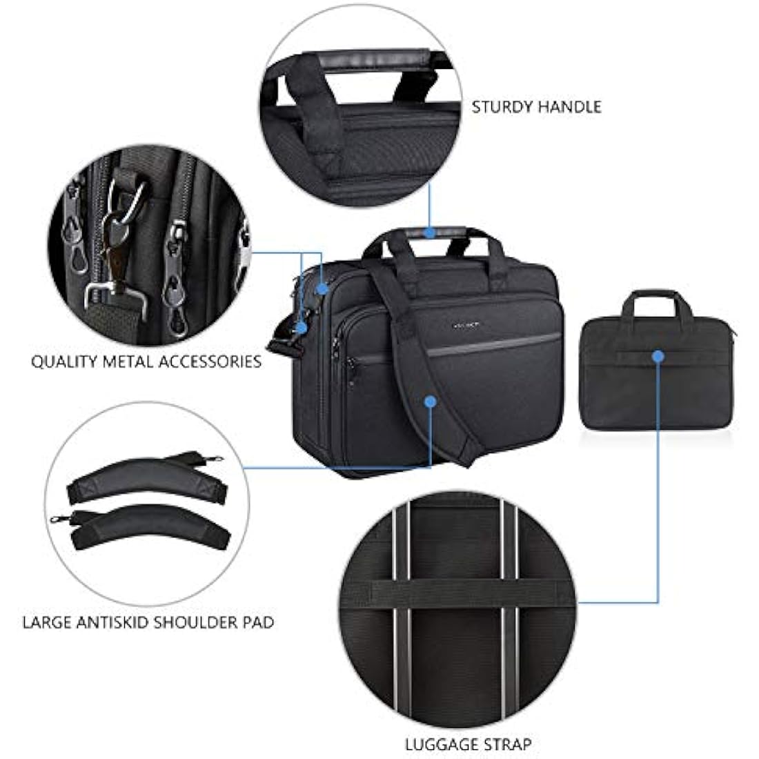 KROSER Laptop Bag Premium Laptop Briefcase Fits Up to 17.3 Inch Laptop Expandable Water-Repellent Shoulder Messenger Bag Computer Bag for Travel/Business/School/Men/Women-Black