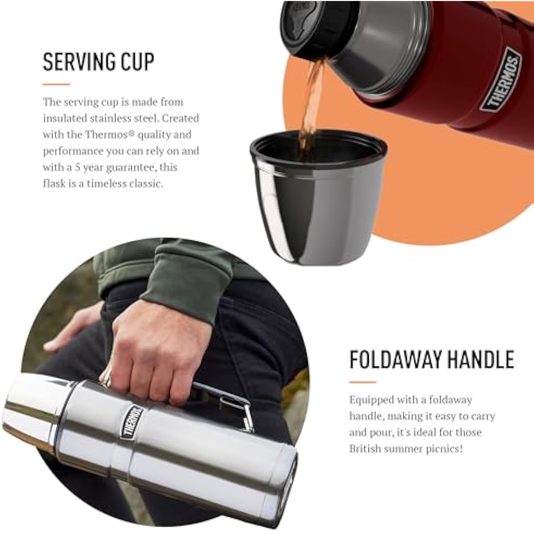 Thermos - Stainless King Copper Travel Flask (1.2L) - Premium Leak Proof Insulated Tea & Coffee Flask for Hot & Cold Drinks, Built-in Cup, Twist-Pour Stopper, BPA-Free, Durable Steel, Dishwasher Safe