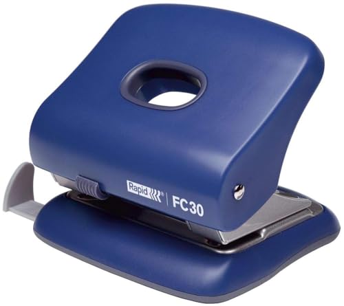 Rapid Fashion FC30 Strong 2 Hole Punch, Punches up to 30 Sheets, Adjustable Guide Bar, Ergonomic Design, Blue, 23639402