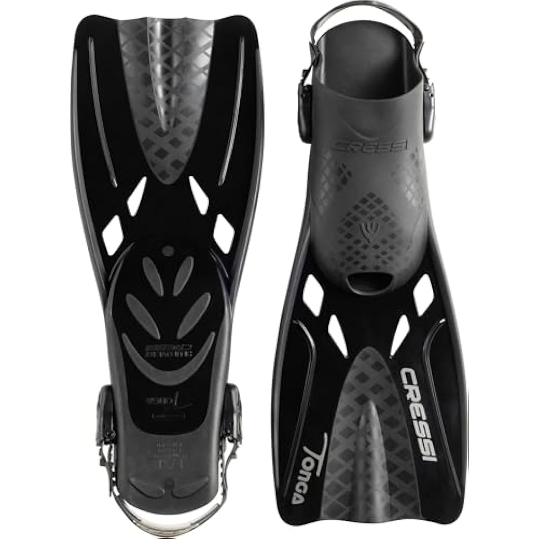 CRESSI Tonga Fins/Set - Lightweight Adjustable Short Fins with Open Heel or Set of Fins + Full Face Mask with Wide Vision Baron, Ideal for Snorkeling, Swimming, Adults
