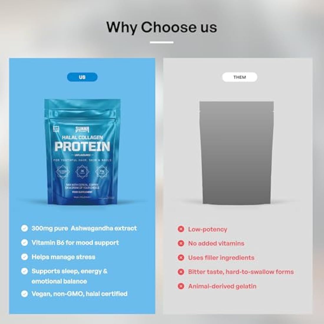 SUNNA SUPPLEMENTS - Halal Bovine Collagen Protein Powder for Hair Skin Nails and Joints - Type (I, III) Hydrolysed Premium Bovine Collagen Peptides for Women and Men | Gluten Free | Unflavoured