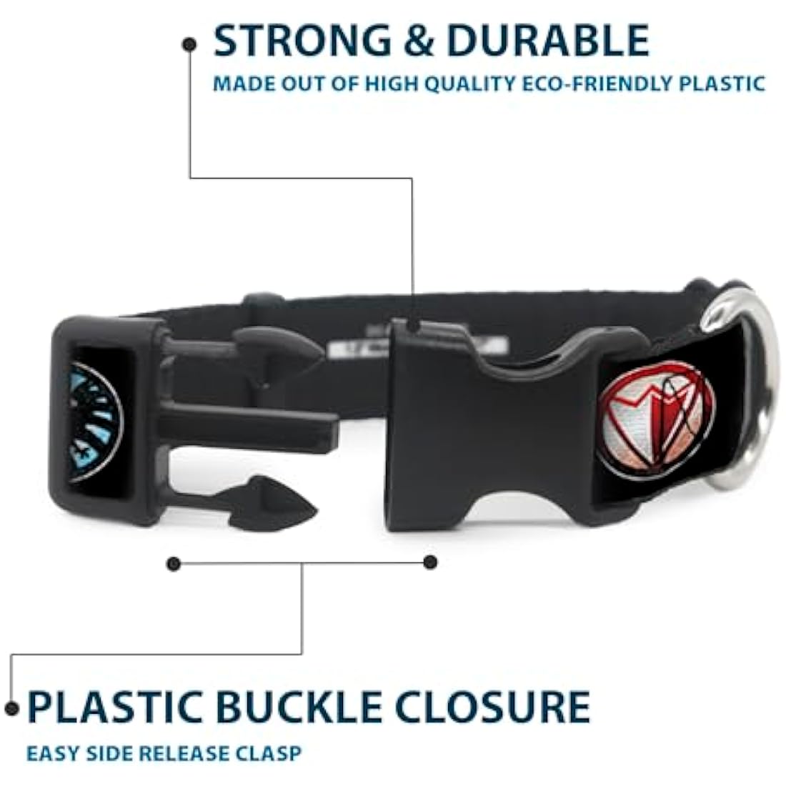 Buckle-Down 9Avenger Icons Black/Multi Color Marvel Avengers Plastic Clip Collar, Wide Large/18-32"