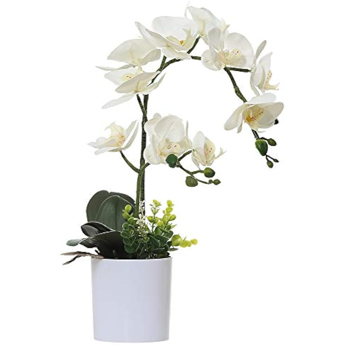 Olrla White Artificial Orchid Flowers in Pot, Faux Butterfly Orchids for Home Office Bathroom Decoration Table Centerpieces (White 2)