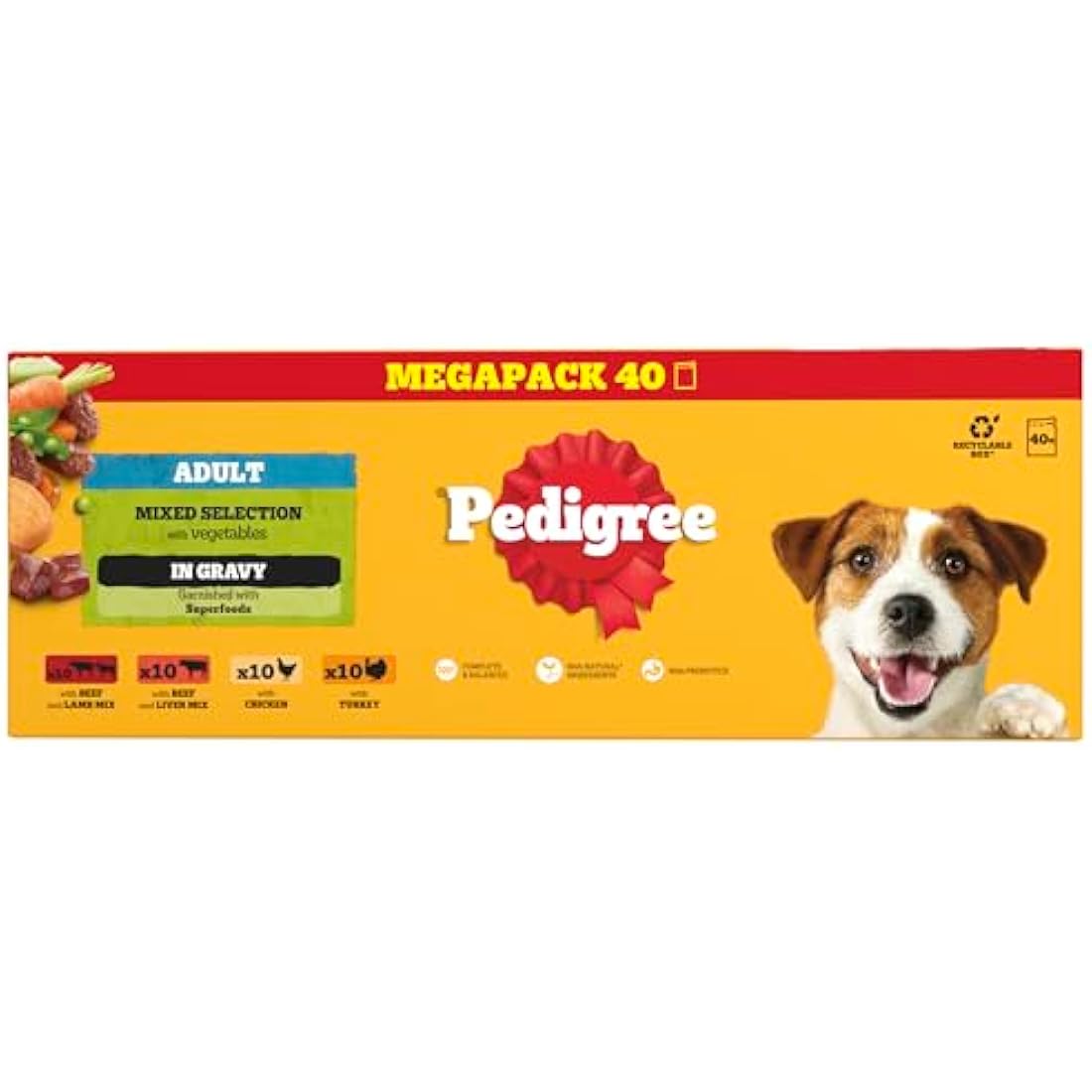 Pedigree Adult Dog Wet Food Pouch Mixed Selection in Gravy, 40x100g