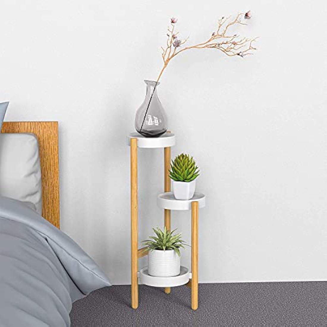 the lux | Bamboo Plant Stand | 3 Tier Tall Flower Pots Holder, Indoor Display Rack for House Plants, Home Décor Corner Shelf for Living Room, Office and Outdoor Garden Patio