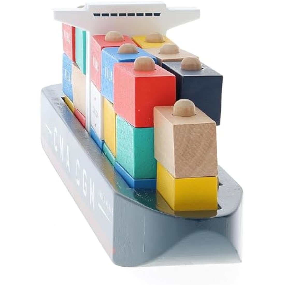 Vilac Wooden Jules Verne Container Ship, Traditional Stacking Container Ship, Imaginative Play, 40 x 10 x 6.5 cm, for 3 Years+