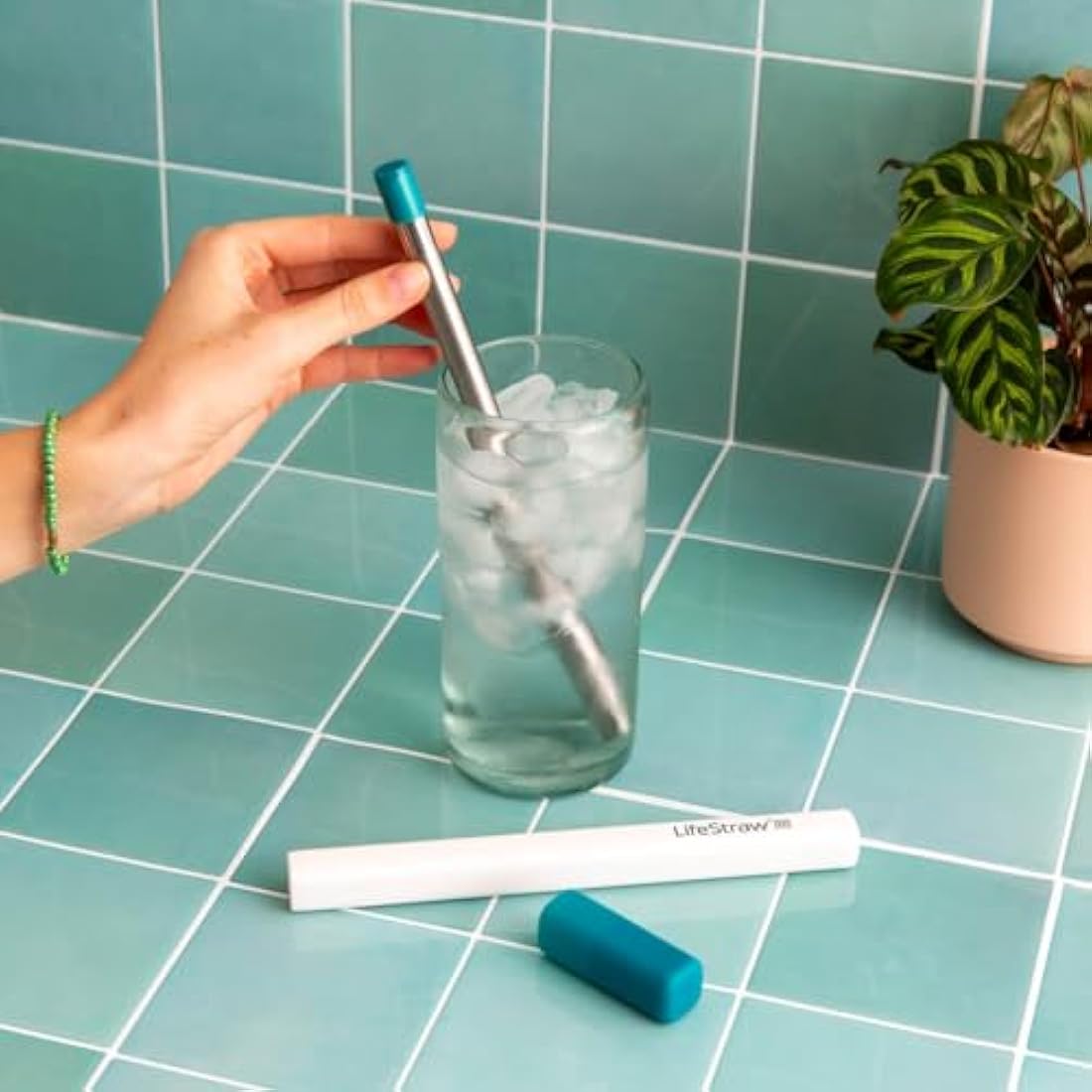 LifeStraw Sip – Reusable Stainless Steel Water Filter Drinking Straw with Carry Case, Removes Microplastics, Bacteria and Parasites for Travel and Everyday Use, Laguna Teal