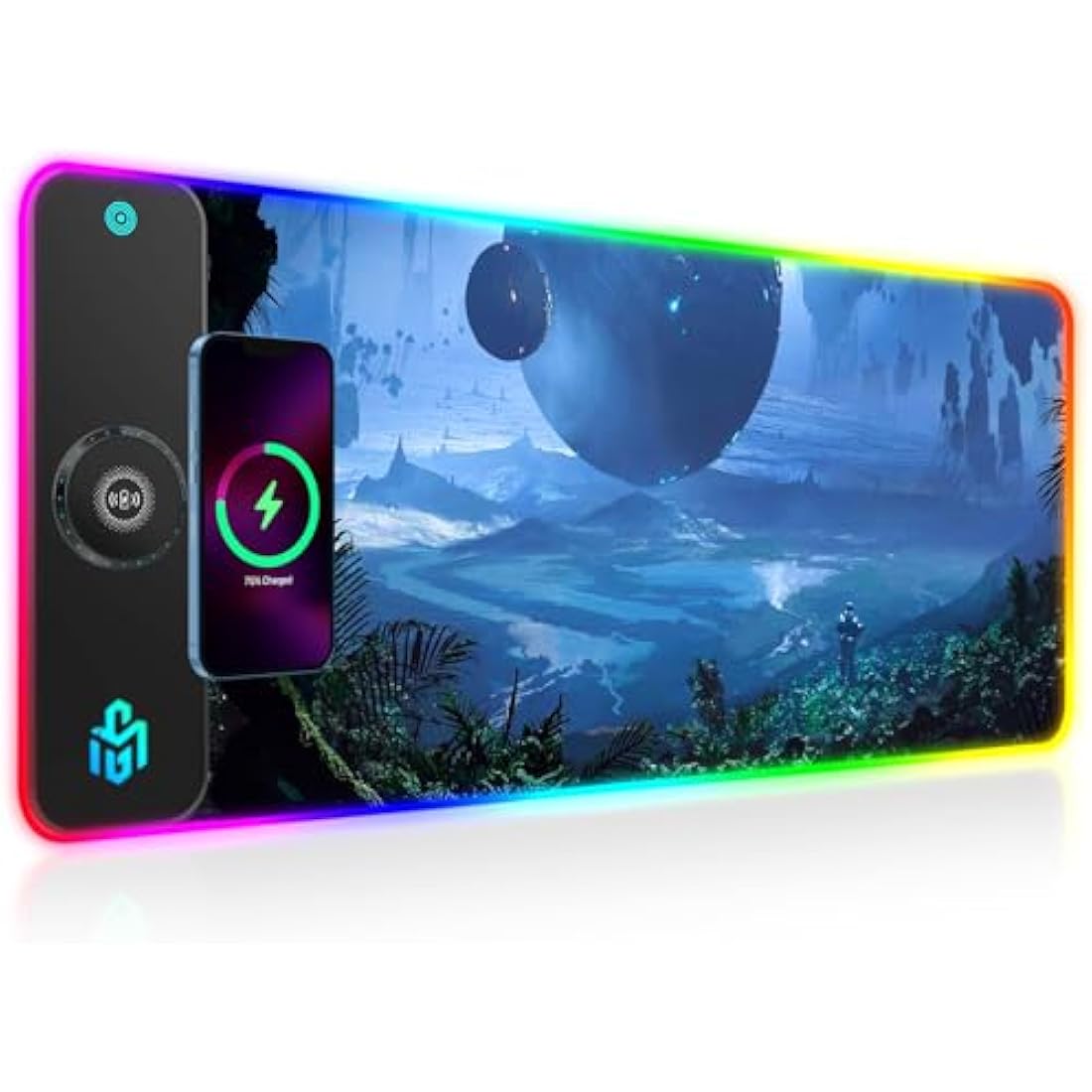 GIM Wireless Charging RGB Gaming Mouse Pad 15W, LED Mouse Mat 800x300x4MM, 10 Light Modes Extra Large Mousepad Non-Slip Rubber Base Computer Keyboard Mat for Gaming (Magnetism-Planetary Dreams)