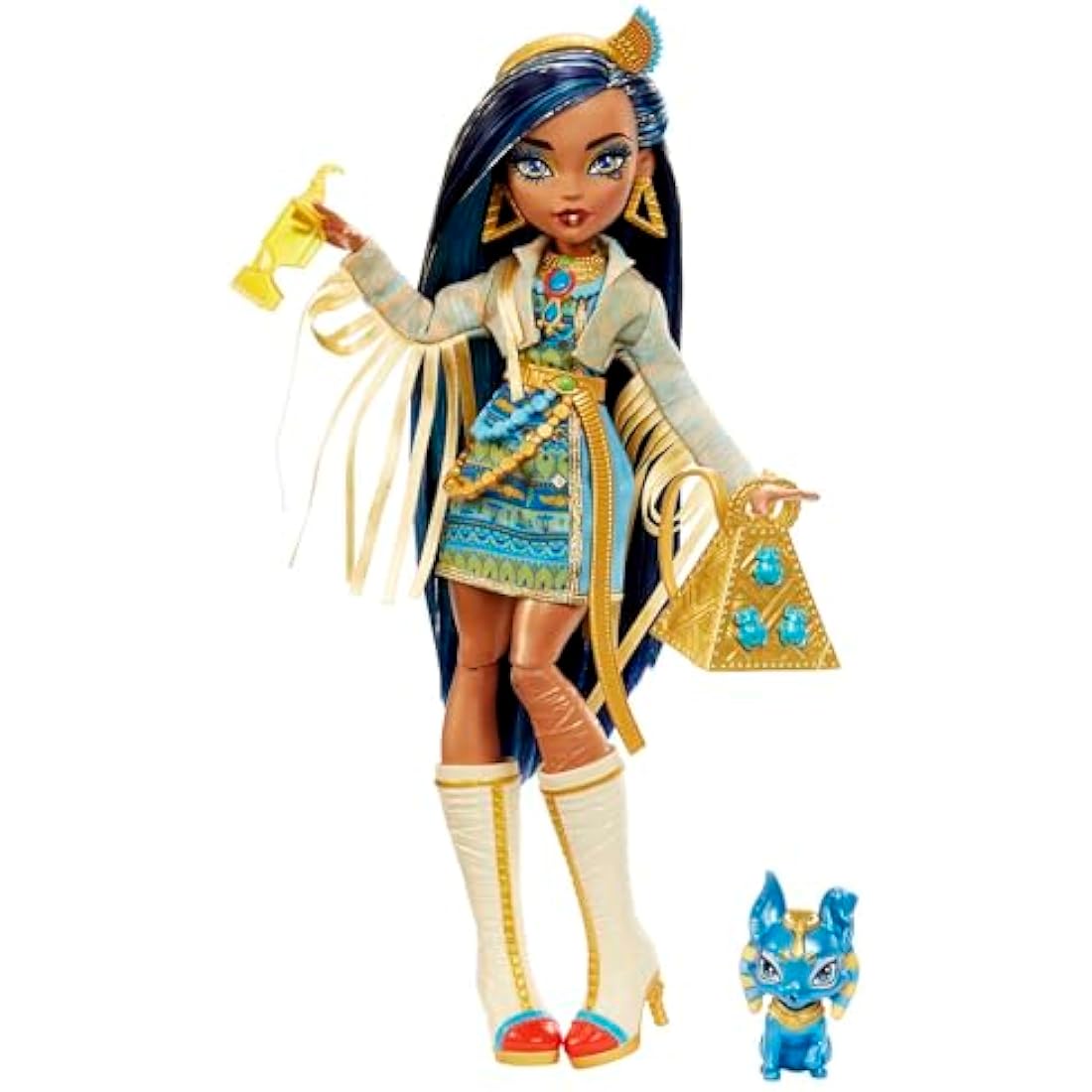 Monster High Doll, Cleo De Nile with Accessories and Pet Dog, Posable Fashion Doll with Blue Streaked Hair, HHK54
