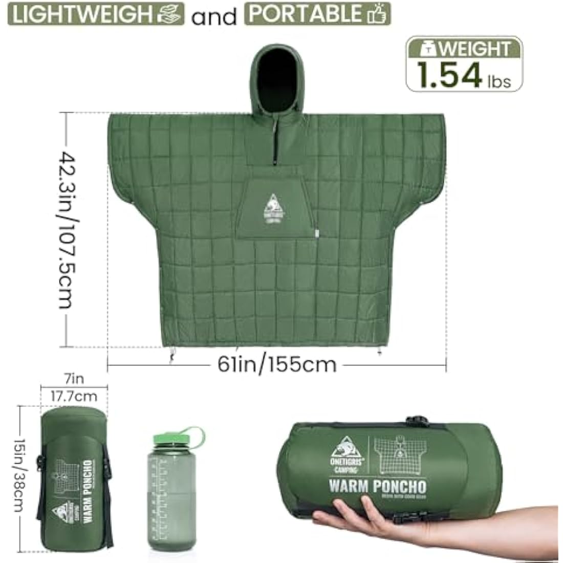 OneTigris Camping Blanket Poncho with Recycled 3M Thinsulate Insulation,Wearable Hoodie Blanket | Ultralight Water-Resistant Warm Camping Blanket for Outdoor, Hiking, Stadium
