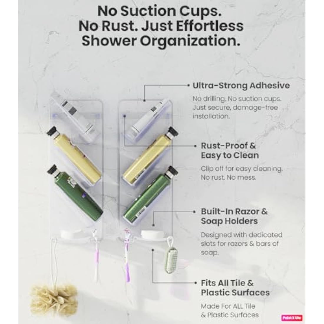 As Seen on Dragons Den, No Suction Cups & No Screws, Easy-Clean, Rust Proof Shower Caddy and Bath Organiser Shelf