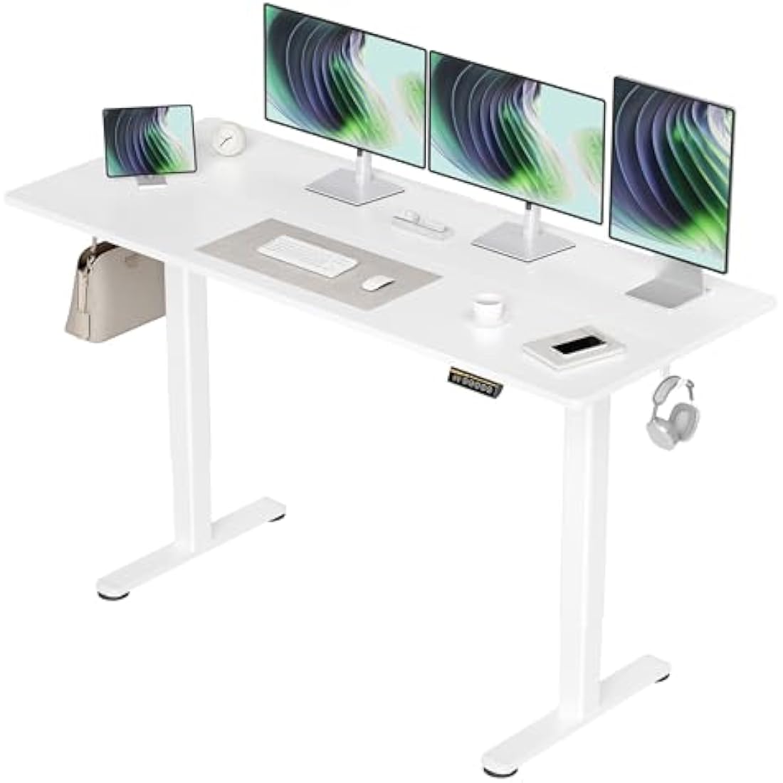 Claiks Electric Standing Desk, Adjustable Height Stand up Desk, 160x60 cm Sit Stand Home Office Desk with Splice Board, White Frame/White Top