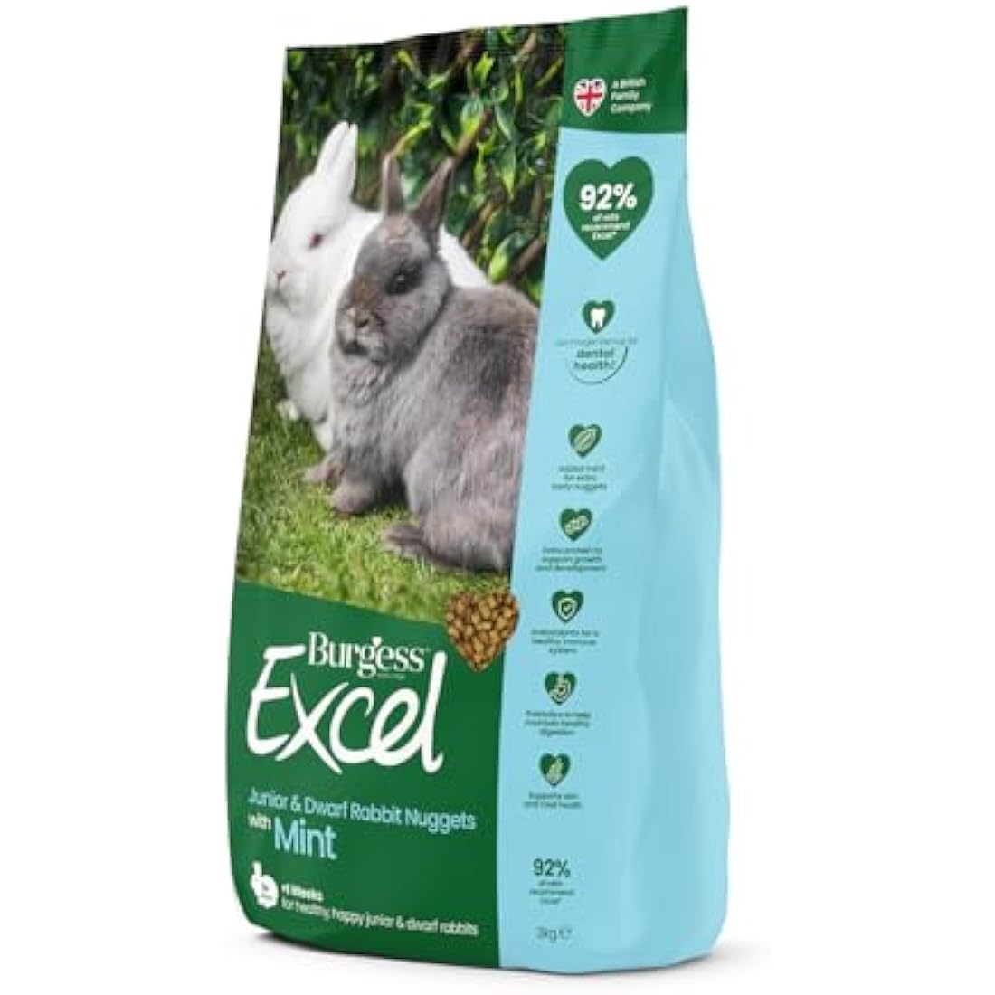 Burgess Excel Junior and Dwarf Nuggets with Mint Rabbit Food 10 kg