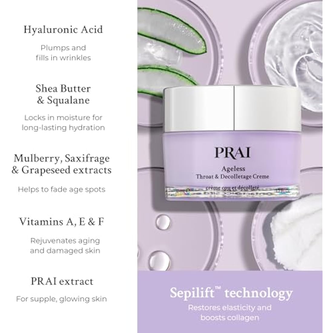 PRAI Ageless Throat & Decolletage Creme 50ml - Anti-Ageing, Collagen Boosting Skincare Cream - Tightens & Firms Skin, Reduces Wrinkles - Luxury Neck Moisturiser With Hyaluronic Acid - 7 Day Results
