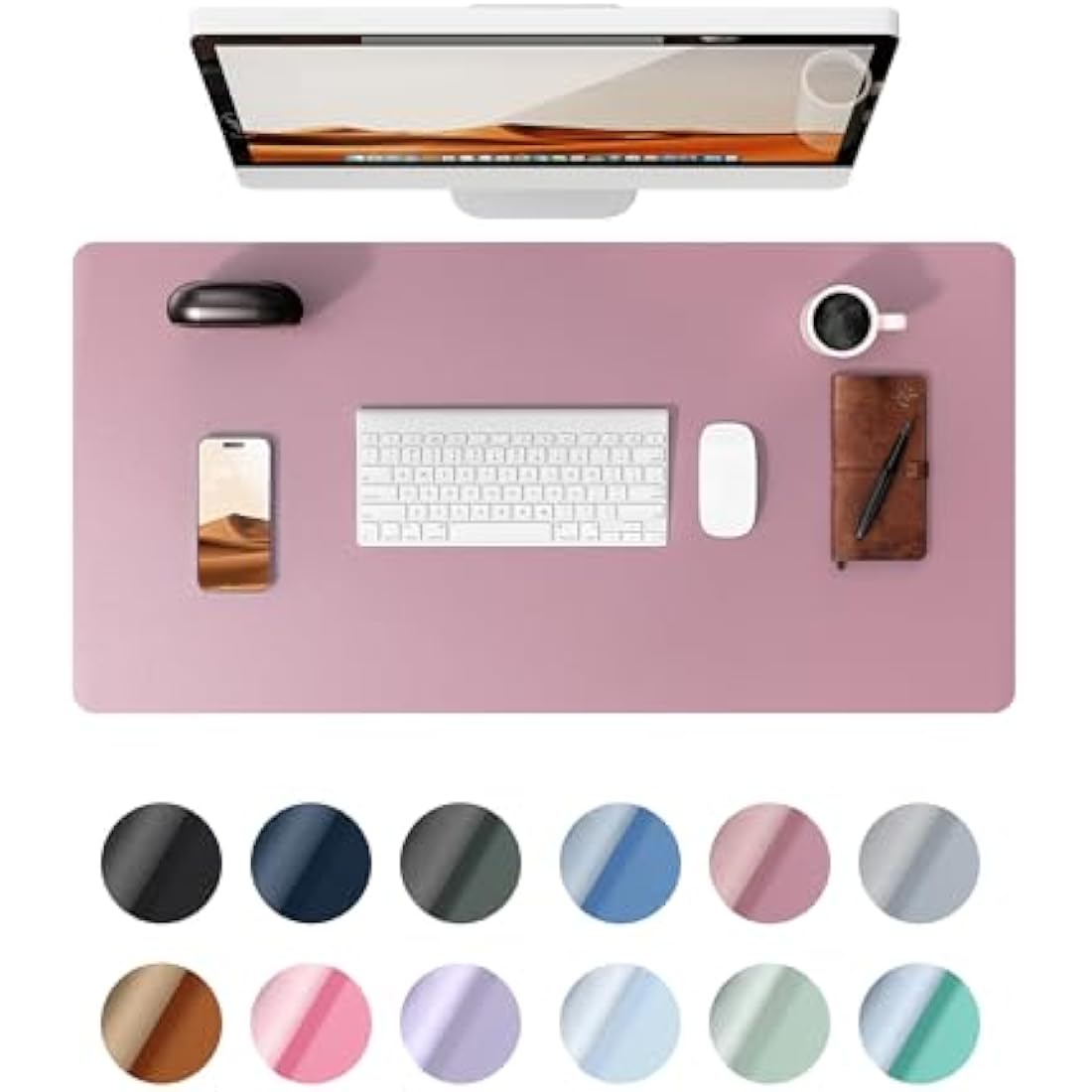 YSAGi Leather Desk Mat, Large Mouse Mat, Non-Slip Desk Pad, Waterproof PU Leather Table Protector Writing Pad for Office and Home (80 x 40 cm, Pale Mauve)