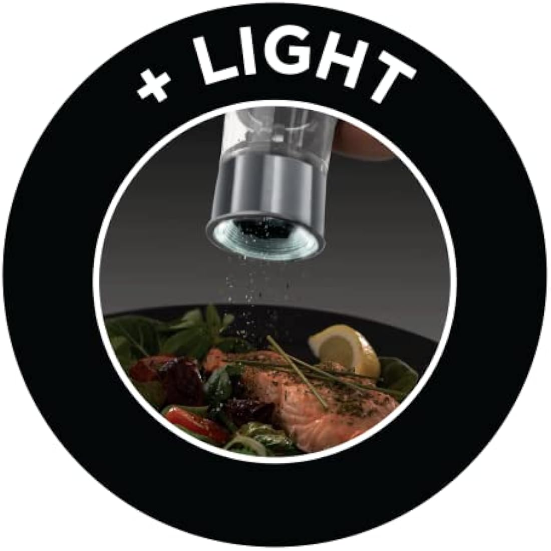 Russell Hobbs Stainless Steel Electric Salt & Pepper Mill Set with adjustable ceramic grinder heads for fine or coarse grinding, Battery operated, Light up during use, One handed operation, 23460-56