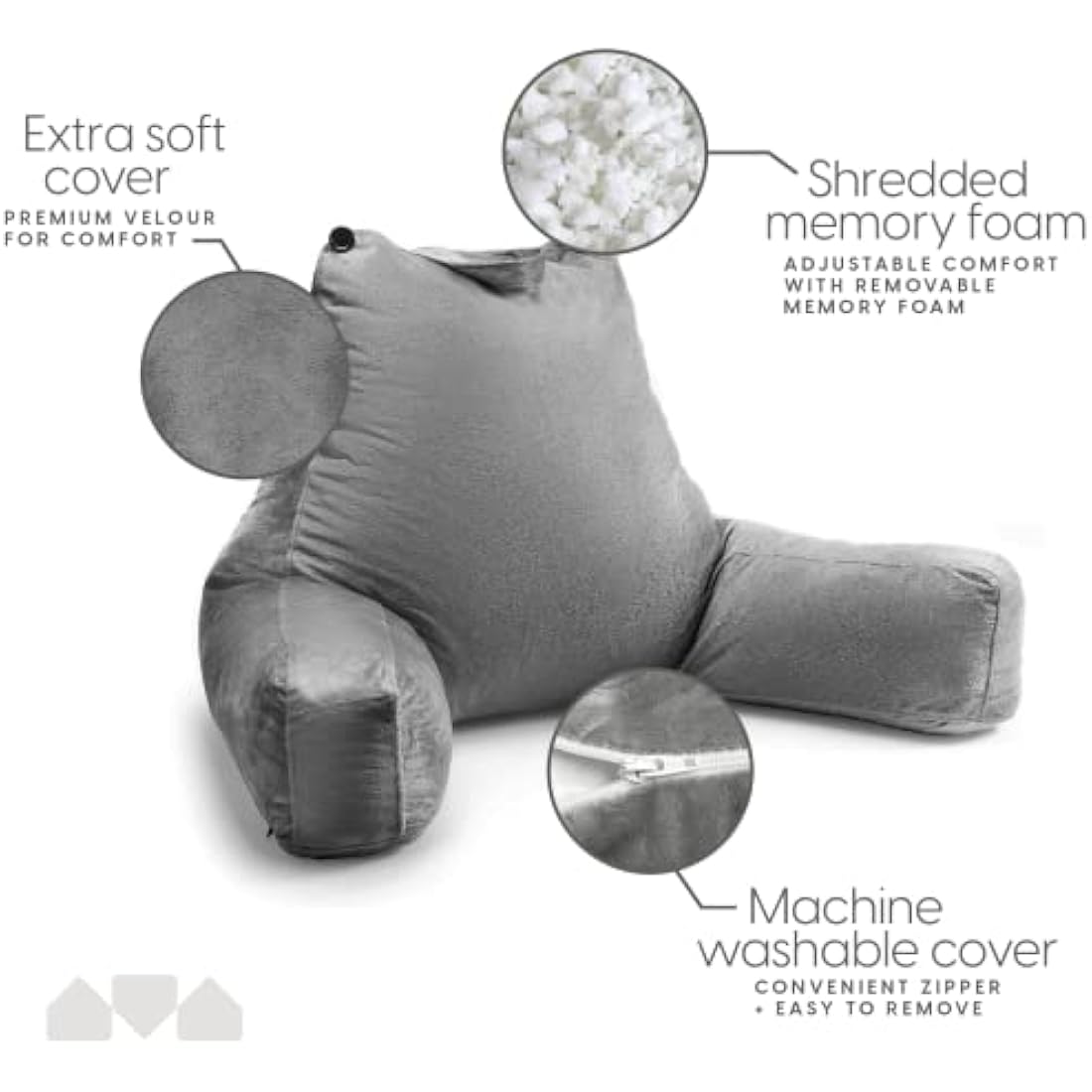 Milliard Reading Pillow XL and Detachable Neck Roll with Shredded Memory Foam, Great as Backrest for Books or Gaming - 60cm x 40cm (Sit up Pillow)