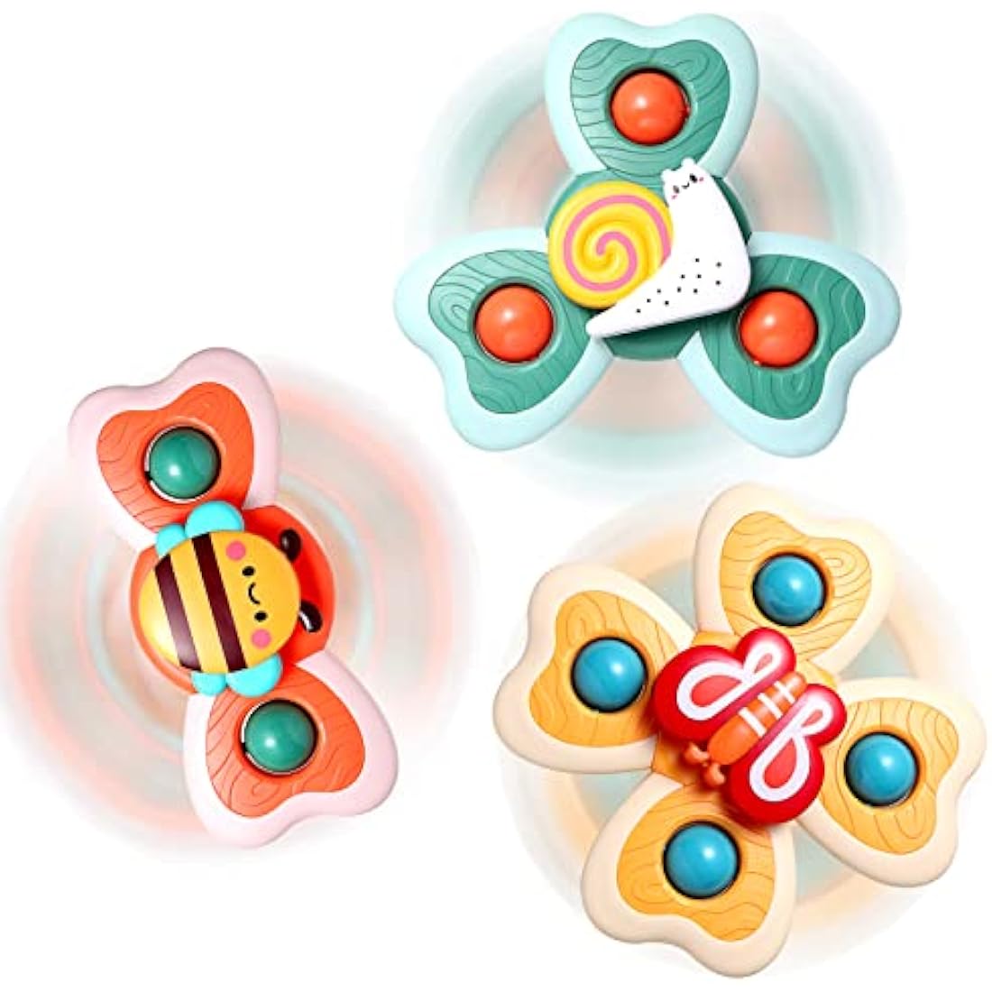 Hooku Suction Spinner Toys, 3 Pcs High Chair Toys with Suction Cups, Spinning Toys 1-3, Birthday Gifts for Infants Boy Girl, (A6)