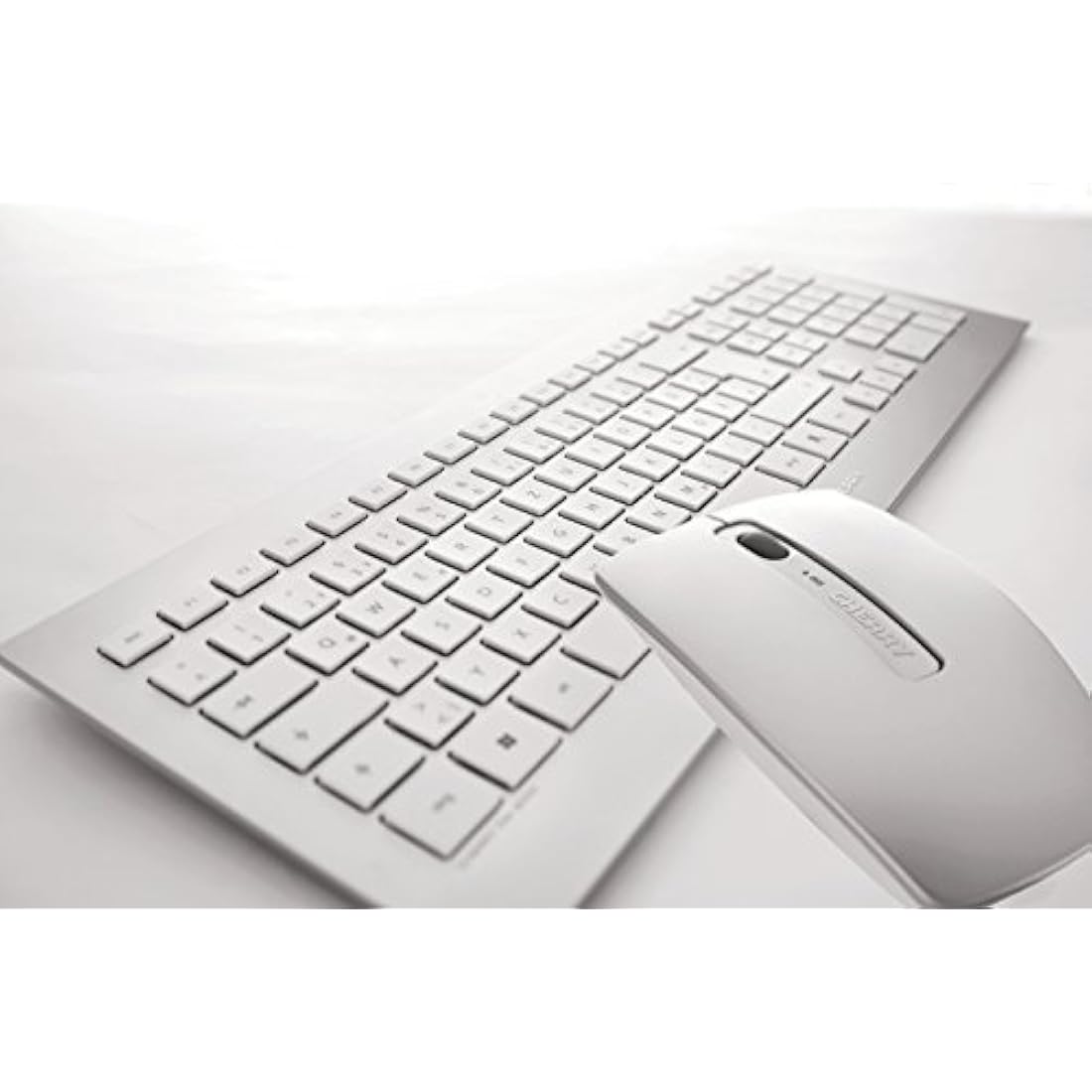 CHERRY DW 8000, Wireless Desktop Set, German Layout (QWERTZ), Battery-Operated, Ultra-Flat Keyboard, 3 Key Mouse with Infra-Red Sensor, Silver/White