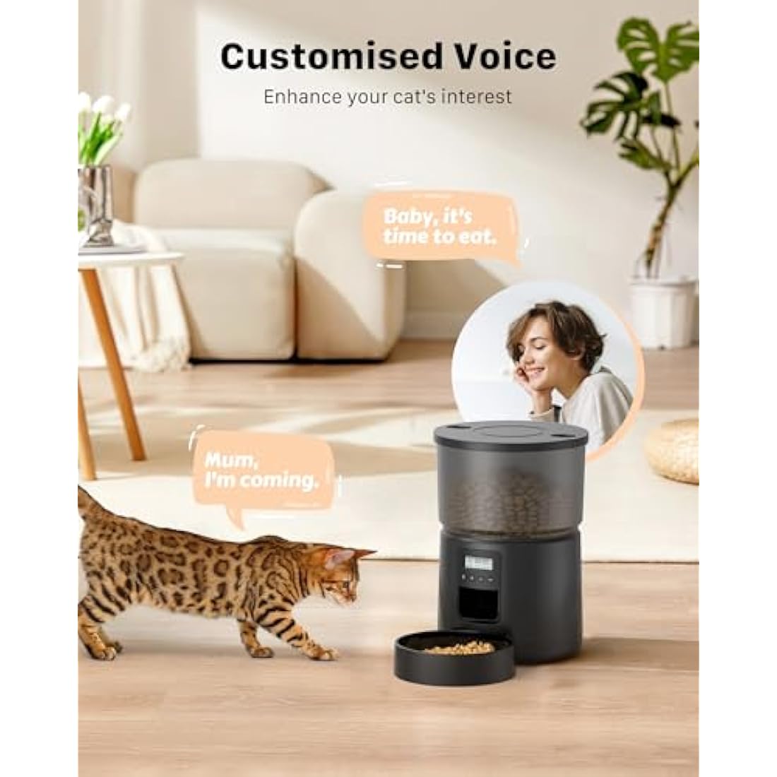 Automatic Cat Feeder Dry Food: Cat Feeder with Timer - Pet Food Dispenser Button Control 1-6 Meals - 3L Auto Dog Bowl with Customize Feeding Schedule - 10s Voice Recorder - Contains Desiccant