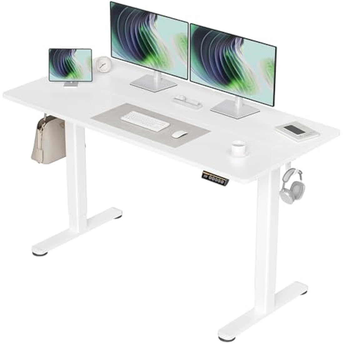Claiks Electric Standing Desk, Adjustable Height Stand up Desk, 140x60 cm Sit Stand Home Office Desk with Splice Board, White Frame/White Top