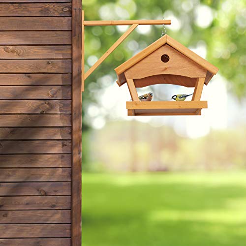 Relaxdays Bird House, Feeding Station, Wall Mounted, H x W x D: approx. 35 x 42.5 x 40.5 cm, Natural/Green