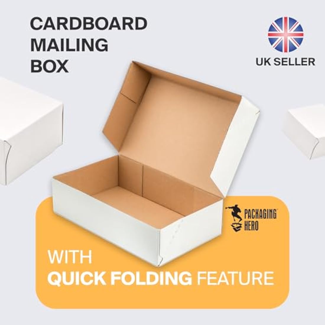 Packaging Hero 30 x 20 X 10 cm (aprox. 12" x 8" x 4") White Corrugated Cardboard Mailing Boxes, gift boxes, e-commerce box with free clear round stickers (9 pack)