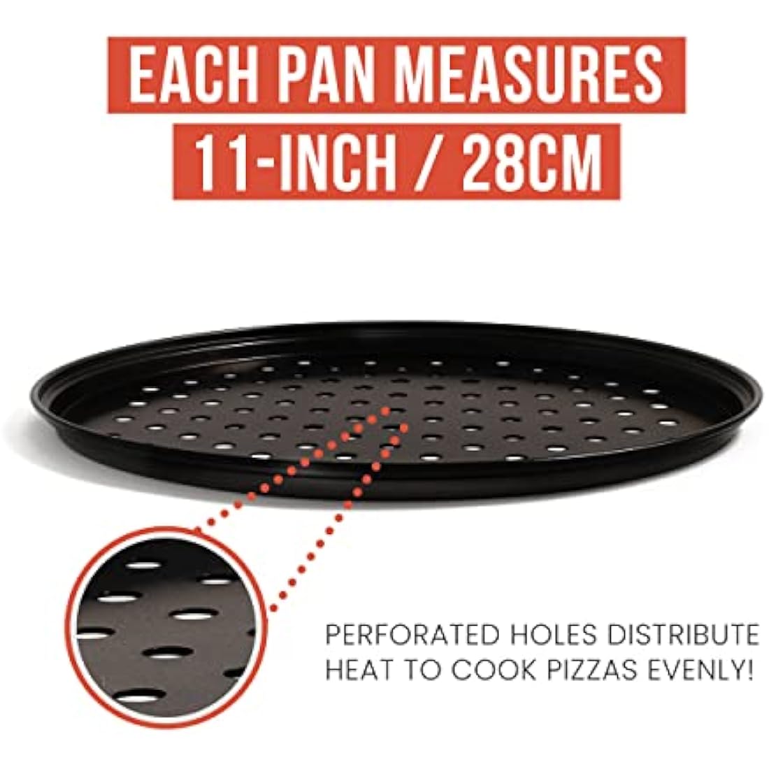 Chef Pomodoro Pizza Baking Set with 3 Pizza Pans and Pizza Rack, (28cm Pans), Non-Stick Perforated Pizza Trays for Oven, Pan with Holes, Pizza Pan for Oven, Barbeque, Bakeware Supplies