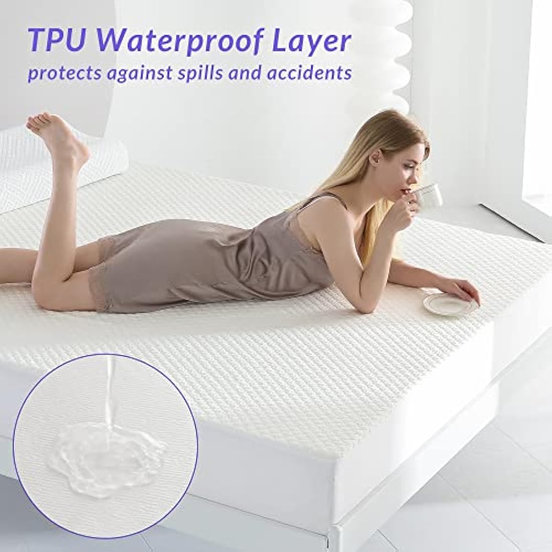 Coriwell Waterproof Mattress Protector - Super King Size Bamboo Extra Deep Pocket Mattress Protector, Breathable Fitted Bed Mattress Covers with Elasticated Skirt White
