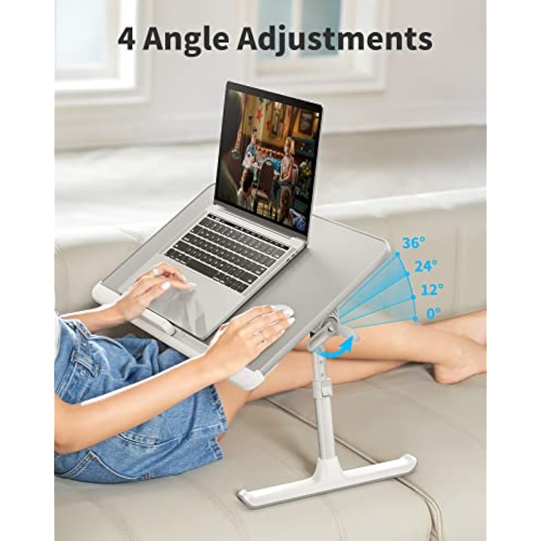 Laptop Bed Table, SAIJI 100% Eco-friendly wooden planks, Laptop Stand with Drawer, Folding Legs, 40kg Load, Angle Height Adjustable, Reading, Eating on Bed, Sofa, Laptop Lap Desk (Grey 23.6 * 12.6in)