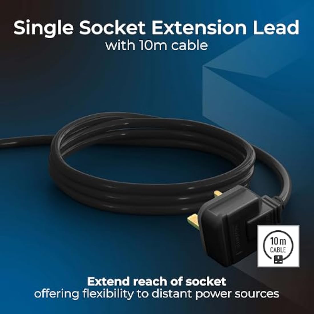 Masterplug One Socket Single Extension Lead, Unswitched, 10 Metre Cable, Heavy Duty, Rewireable, 1-Way Plug Extension Cable, Work Power, Permaplug, Black, 13A, 1G, 10m, EXS13110B