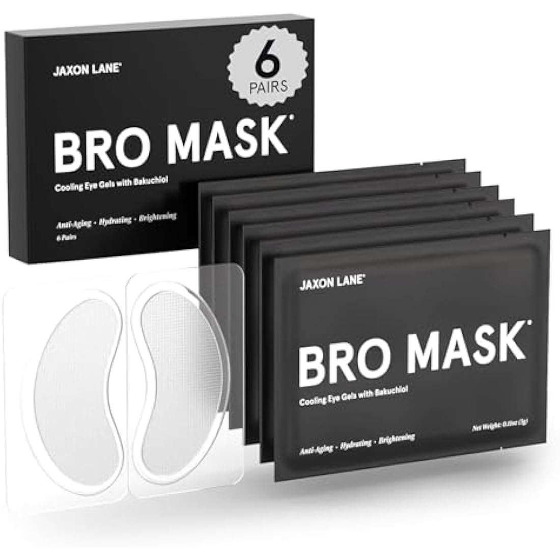 BRO MASK Under Eye Patches for Men Skin Care | Cooling Eye Masks for Dark Circles and Puffiness, Anti Aging Hydrogel Pads with Bakuchiol, Caffeine & Niacinamide, Eye Bags Treatment for Men (6 Pairs)