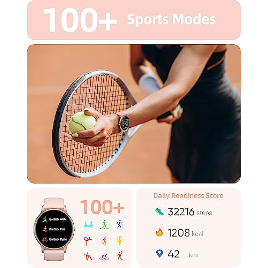 Parsonver Smart Watch Answer/Make Call, Fitness Watch for Women, Smartwatch IP68 Waterproof, 100+ Sport Modes, Heart Rate/Sleep Monitor, Fitness Tracker for Android iOS, Rose Gold, SPROD1