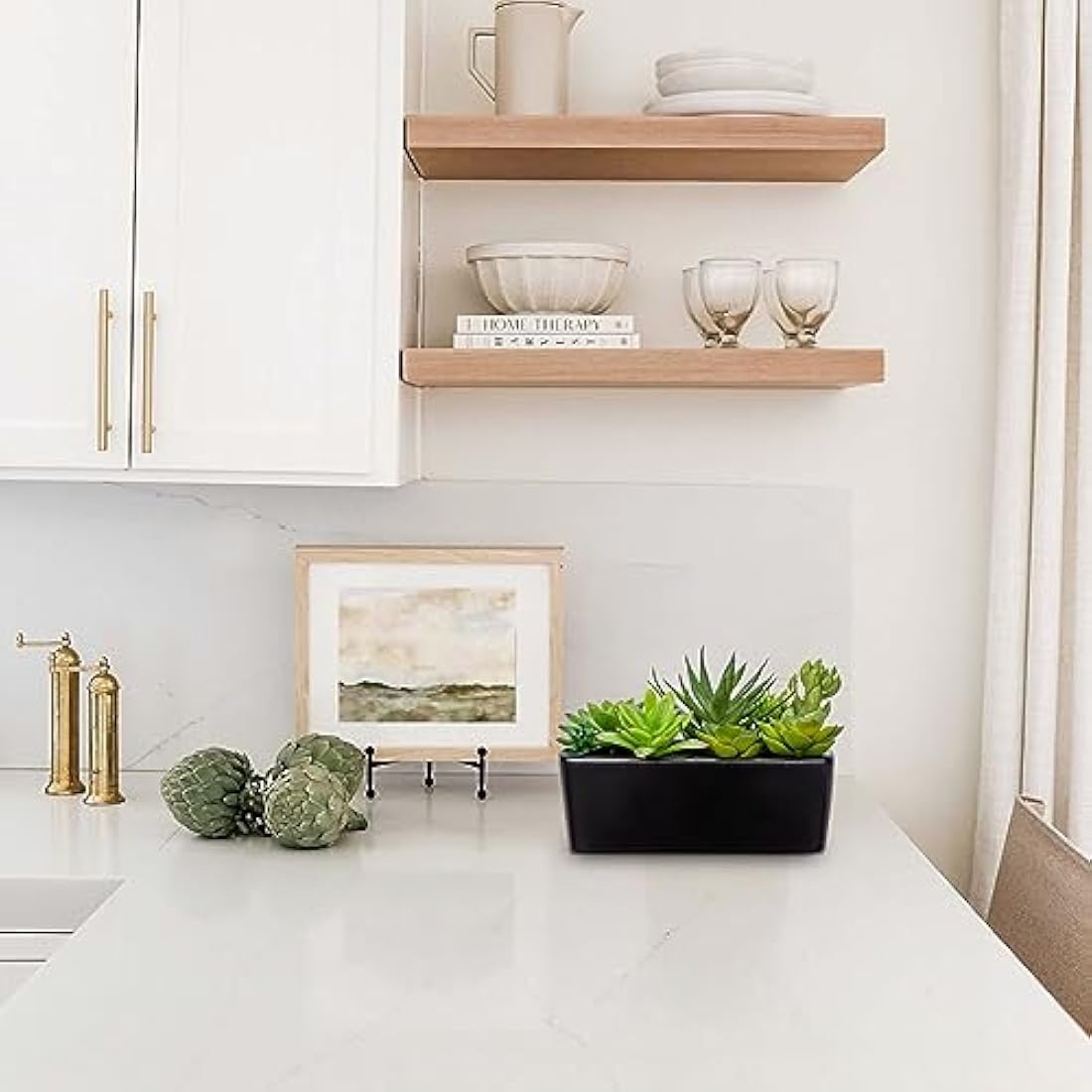 Briful Artificial Succulent Plants Faux Succulents in Black Ceramic Pot, Fake Plants Artificial Succulents Potting Mix Artificial Plants in Pot for Office Home Bathroom Shelf Decor