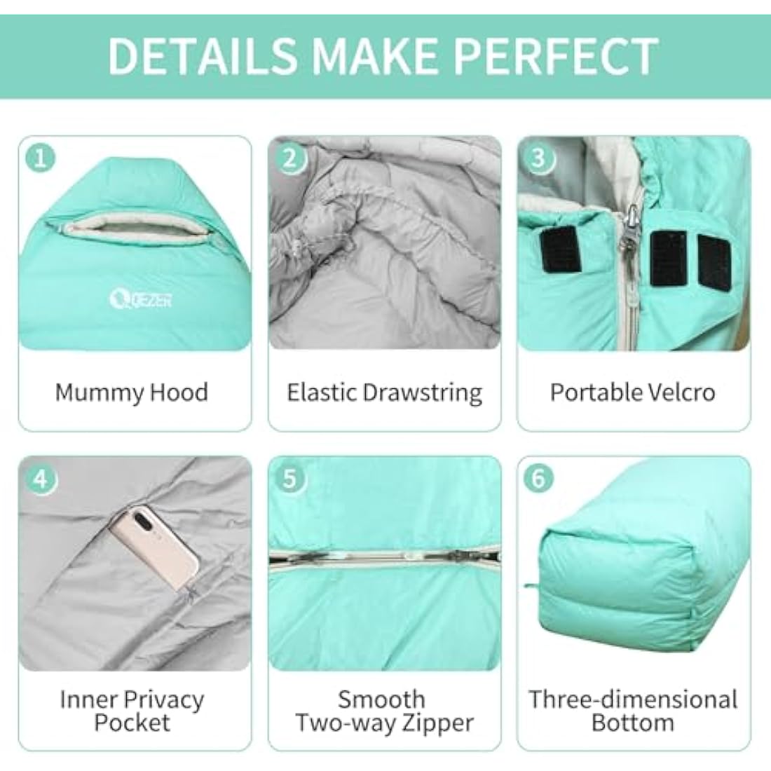 QEZER Down Sleeping Bag 4 Season, Lightweight Winter Sleeping Bag 0 Degree to -12 Degree C for Adults and Kid Camping, Hiking and Backpacking Outdoor Filled 600+FP Down