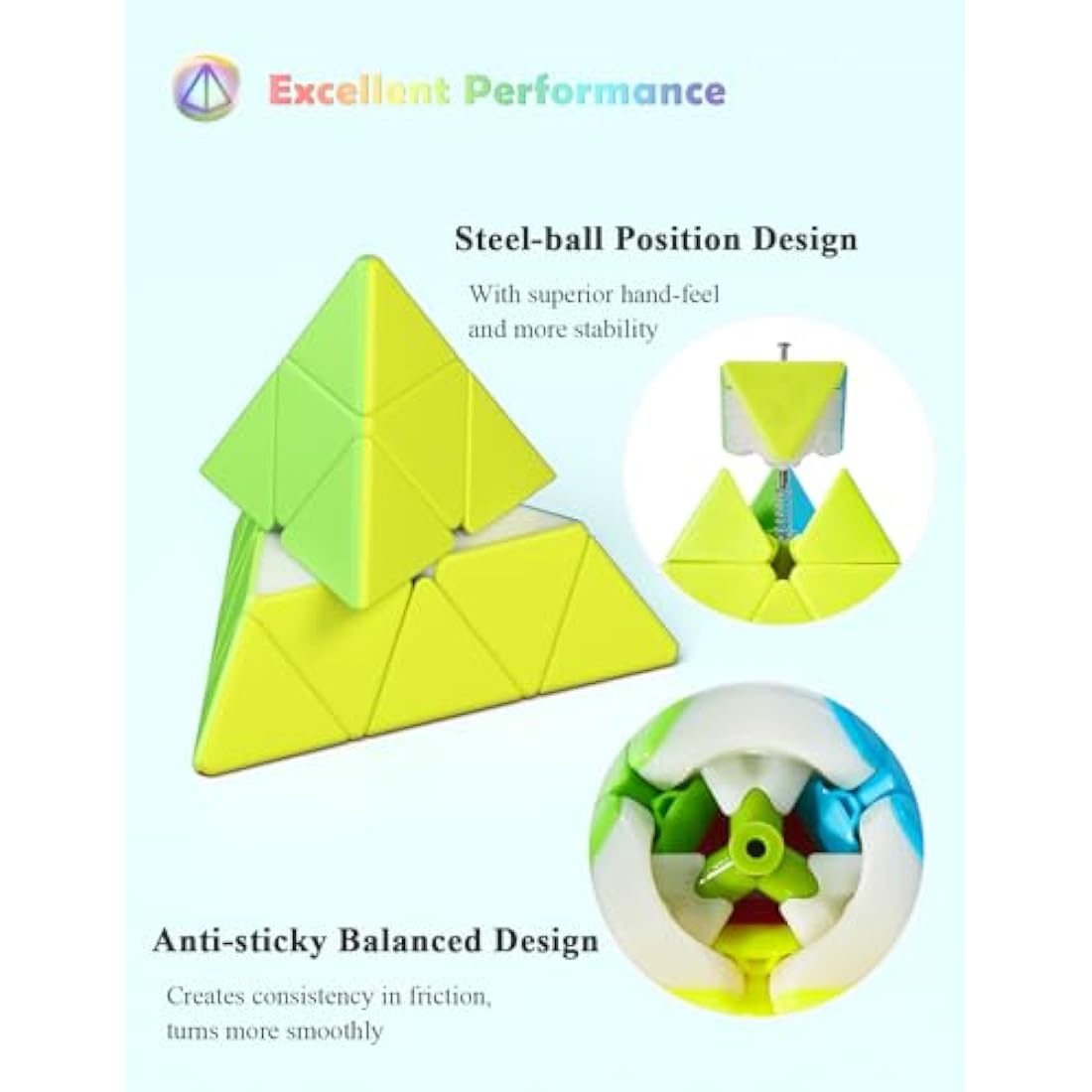 ROXENDA Speed Cube Set, 2X2 3X3 Pyramid Speed Cube Stickerless Fast Cube with Instruction (Stickerless cube set)