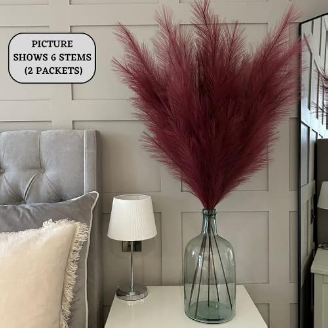 VOULUX Extra Large Tall Fuchsia Pink Fake Faux Artificial Pampas Grass Large Fluffy x3 115cm Stems x18 Decorative Artificial Flora Feathers For Floor Vases Tall Plant Flowers Long Pampas Grass