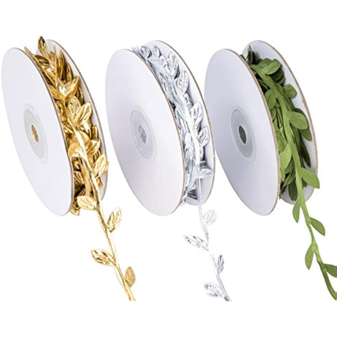 Artificial Vines Fake Hanging Leaf Plant Ribbons for DIY Crafts and Party Wedding Home Garden Decoration 3 Rolls (Gold/Silver/Green