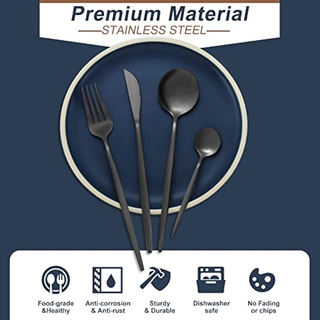 Matte Black Cutlery Sets 32 Pieces, Bestdin Elegant Stainless Steel Cutlery Set 32 Pieces, Kitchen Cutlery Set for 8, Suitable for Home/Party/Restaurant, Black Titanium Coating and Dishwasher Safe