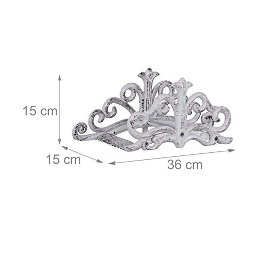 Relaxdays Wall-Mount Hose Reel, Antique Style, Garden Shed Storage Rack, Cast Iron, HxWxD 15x36x15 cm, White, 15 x 36 x 15 cm