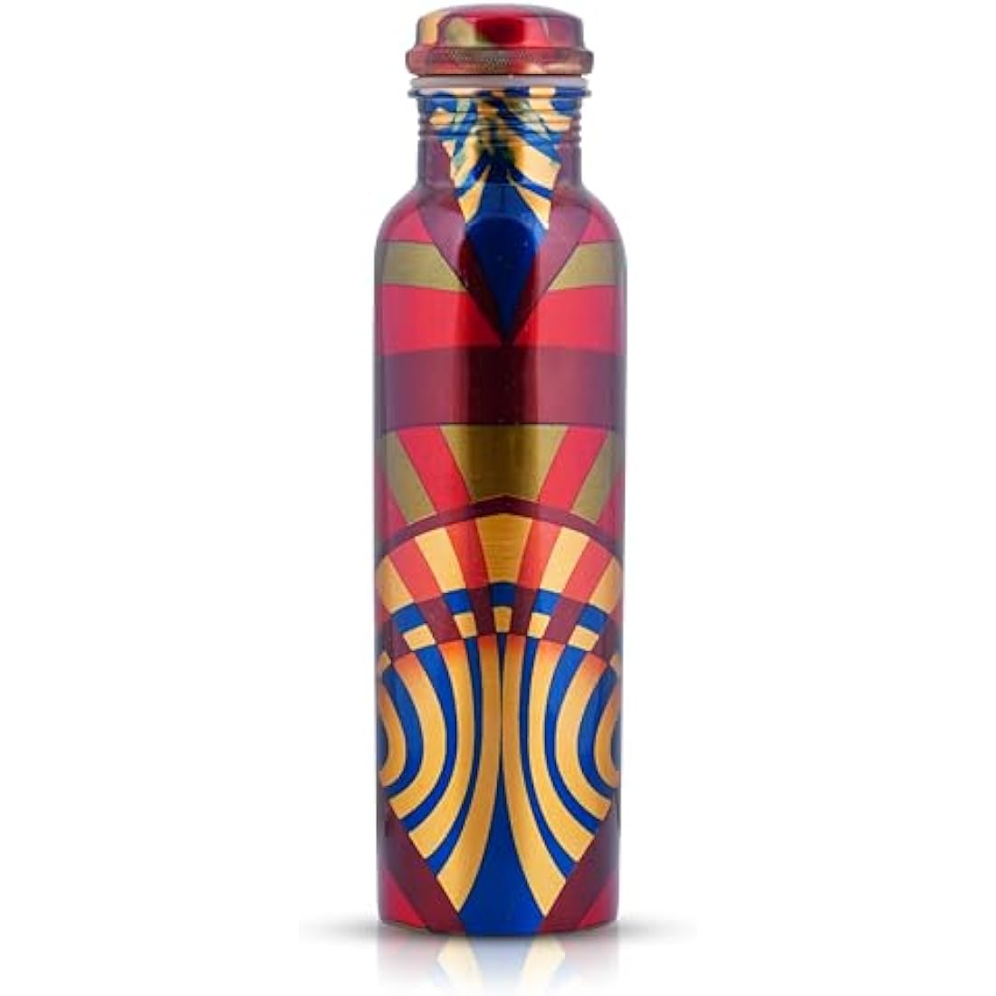 Craft Trade Printed Pure Copper Bottle with Lid and Carry Bag for Drinking Water BPA Free Leak Proof Boosts Immunity, Supports Digestive & Ayurveda Inspired 34oz - 1 Litre