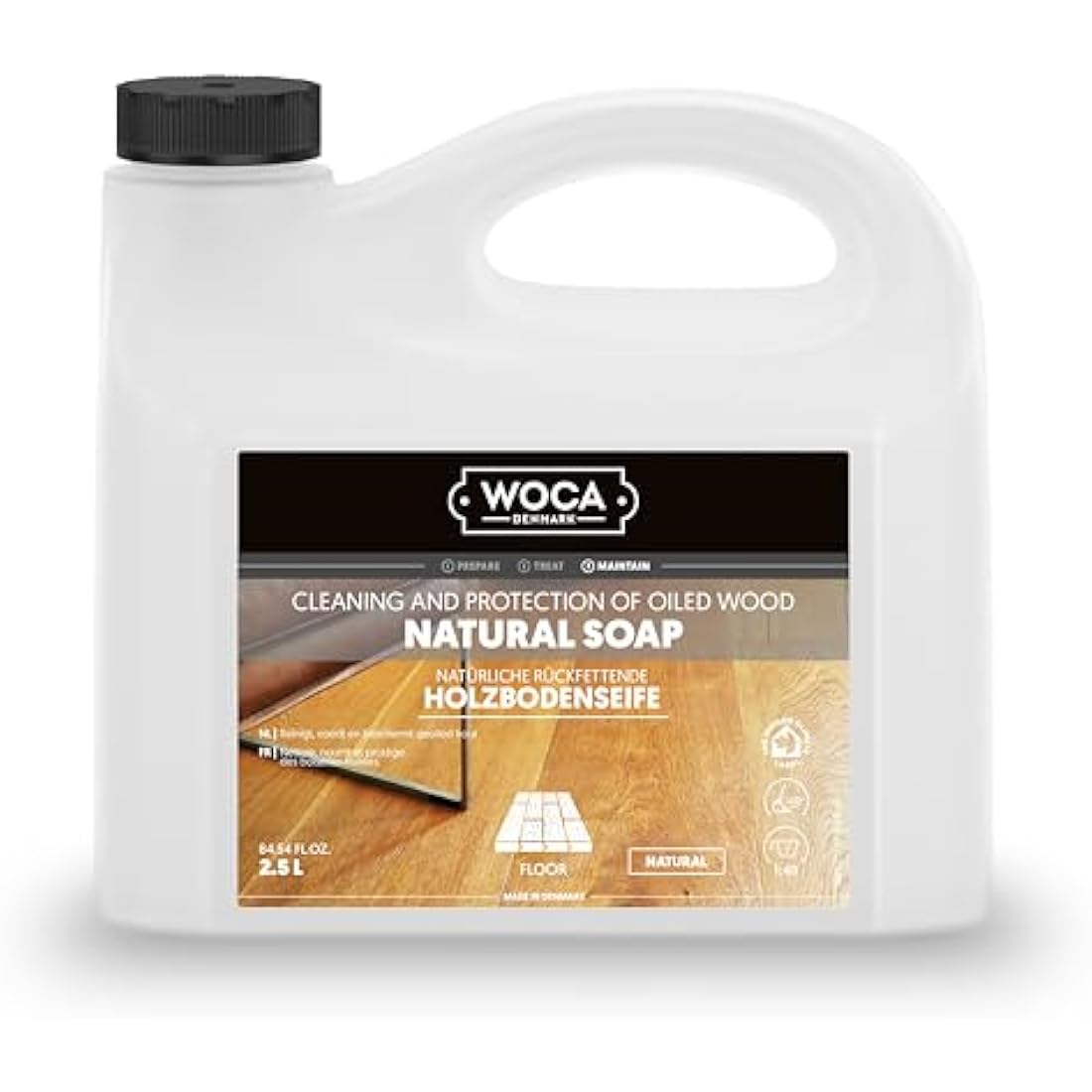 WOCA Natural Soap, Natural |2.5 L| - Concentrated Wood Cleaner for oil or wax finished hardwood floors, tables, millwork, cutting boards, and countertops.