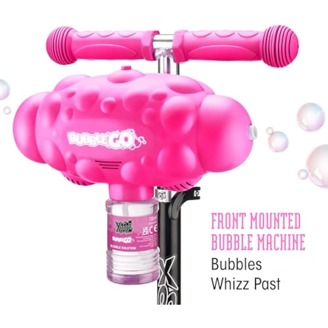 Xootz Kids Bubble Go Foldable Scooter, 3 Wheel Tri-Scooter with Bubble Machine, Tilt-and-Turn, Age 3+, Pink