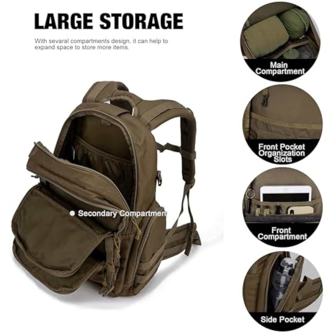 Mardingtop 40L Military Tactical Backpack Practical Rucksack for Men with Molle System Outdoor Hiking Backpack Army Backpack for Hiking, Traveling, Mountaining