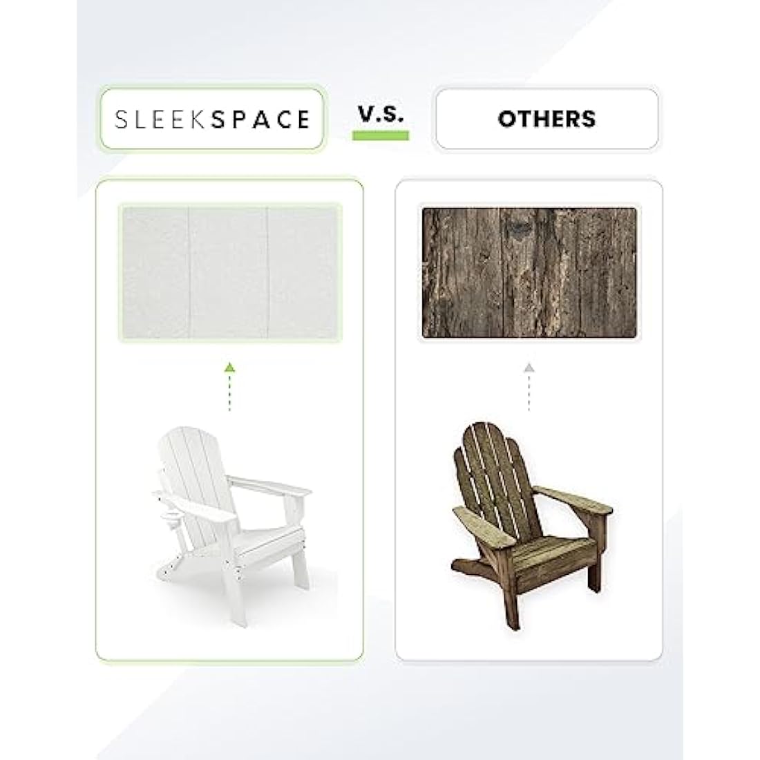 Sleek Space Adirondack Folding Chair for Garden, Patio or Deck - Arm Rests and Cup Holder - Lightweight, Weatherproof - Stylish, Durable Outdoor Furniture for Fire Pit, Beach, Poolside, Porch (White)