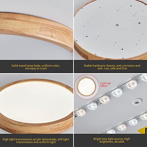 Schindora Wooden LED Ceiling Light,20W Warm White 3000K 1600 LM,Round Wood Ceiling Lights Ø30cm for Lounge Living Room Kitchen Dining Room Hallway Home Office Children's Room