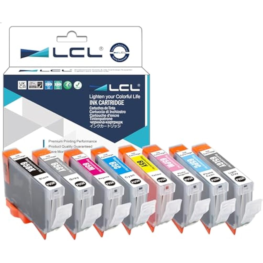 LCL Compatible Ink Cartridge CLI-65 CLI65 (8-PACK BK C M Y PC PM GY LGY) Replacement for Canon PIXMA PRO-200